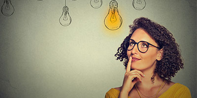 woman with cartoon lightbulb