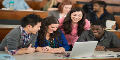 group of college students in lecture hall