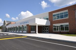 front of a school building