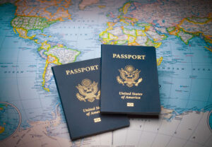 Passports on world map